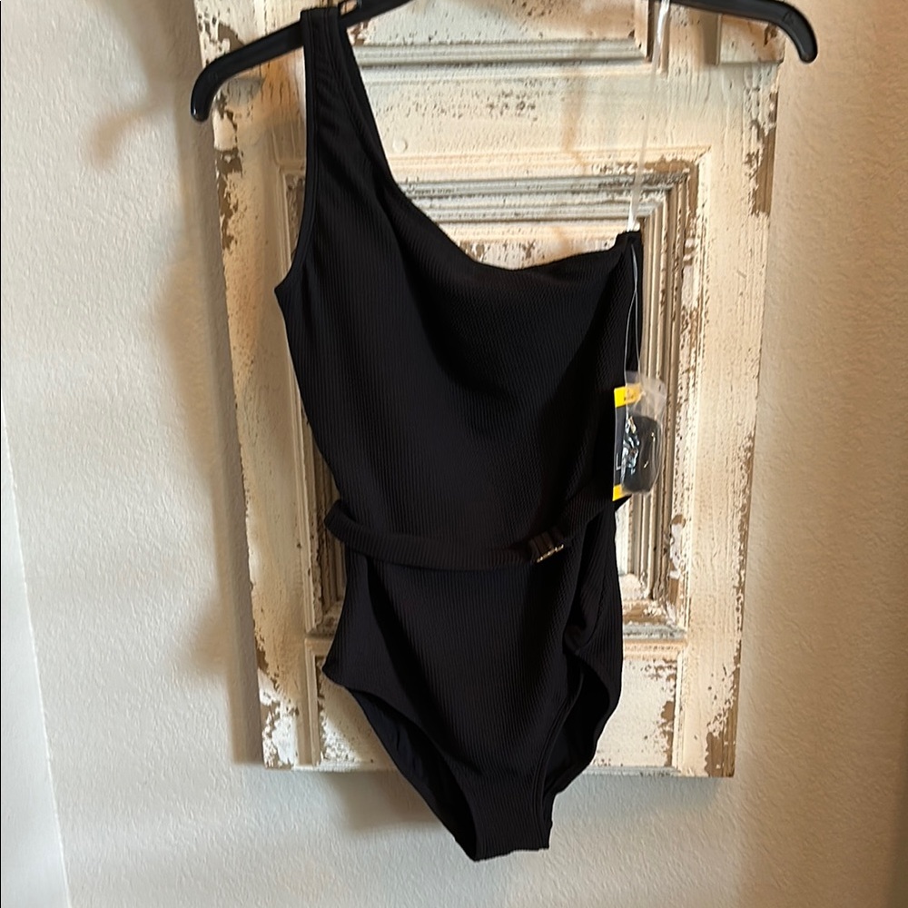 LOFT Black One-Shoulder Swim One Piece